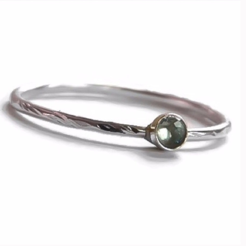 3 x 925 Sterling Silver 3MM Genuine Aquamarine Gemstone Ring with Textured Band